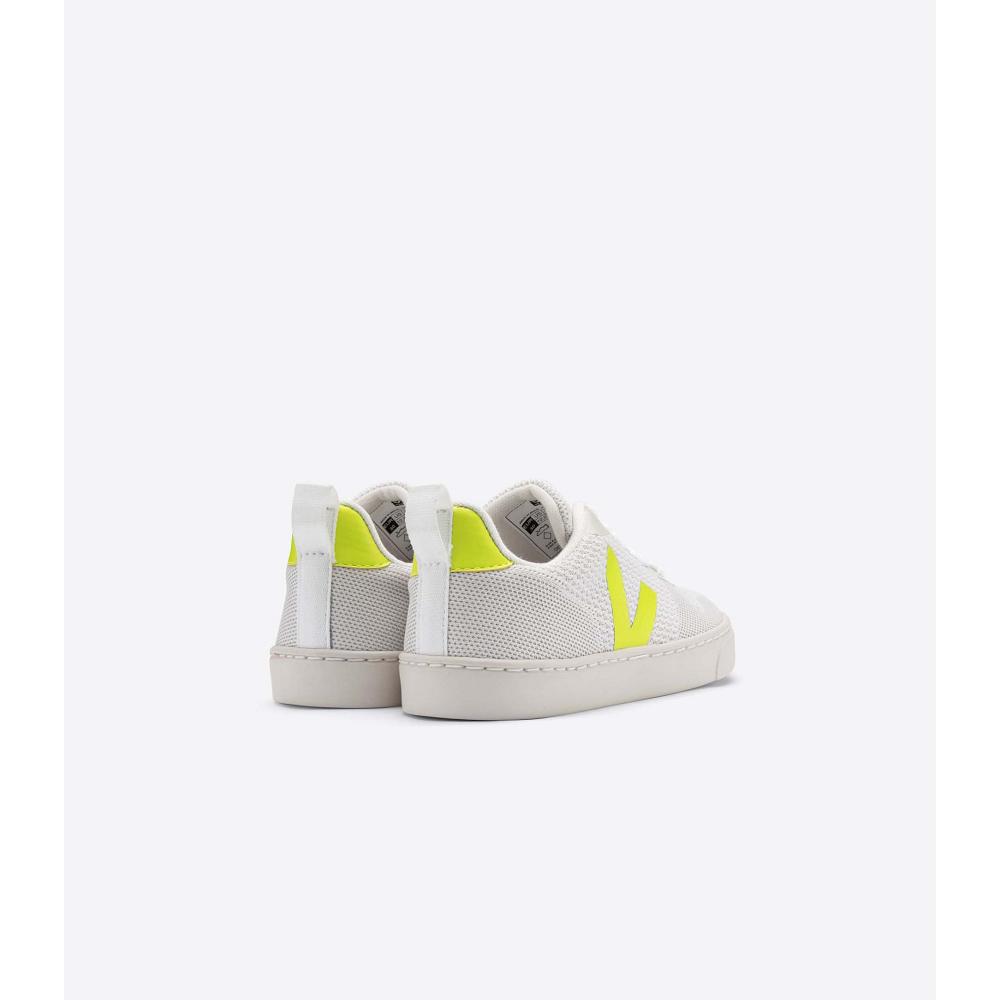 Kids' Veja V-10 MALHA BRANCO ALUMINIO Shoes White/Green | ZA 794NWY